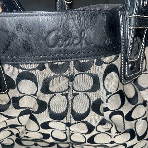 Vintage Coach Signature Canvas Tote in Black and Cream